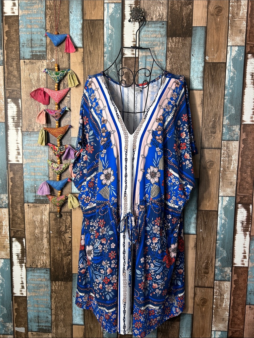 Avenue Royal Blue Floral and chain Midi Dress
